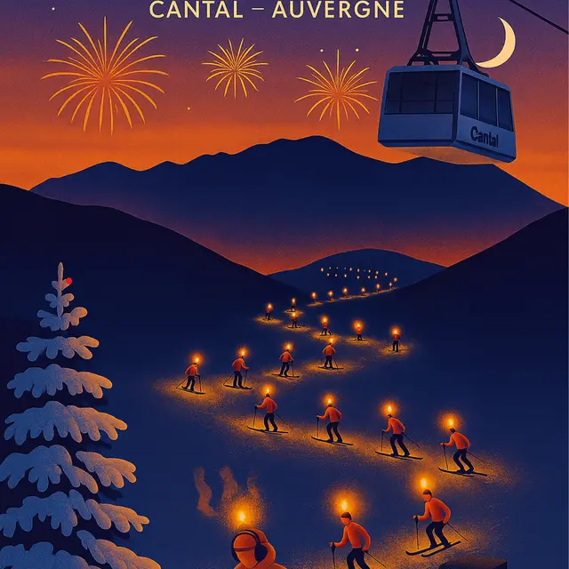 Descente aux flambeaux, feu d'artifice, Set DJ_Le Lioran