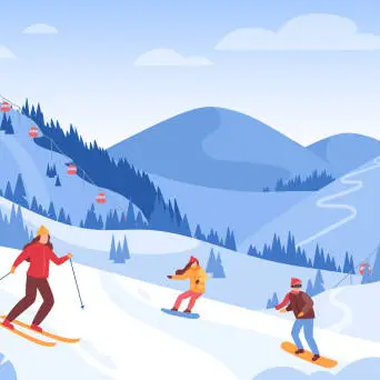 Winter Mountain Landscape with people