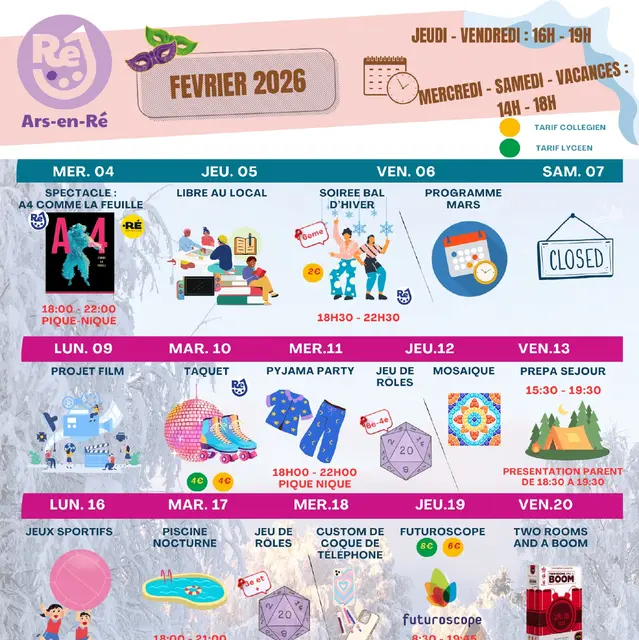 Animations de Ré Jeunesse à Ars-en-Ré - Février