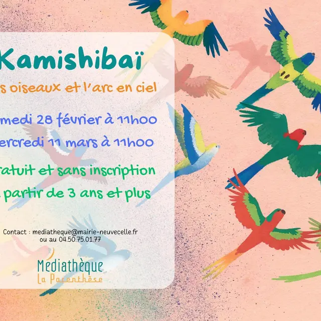 Lecture de Kamishibaï Les oiseaux et l'arc-en-ciel à Neuvecelle
