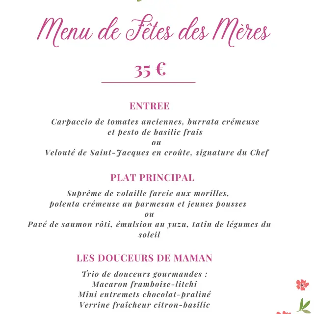 Menu de Fêtes des Mères - Restaurant Les 3 Sommets_Sarcenas