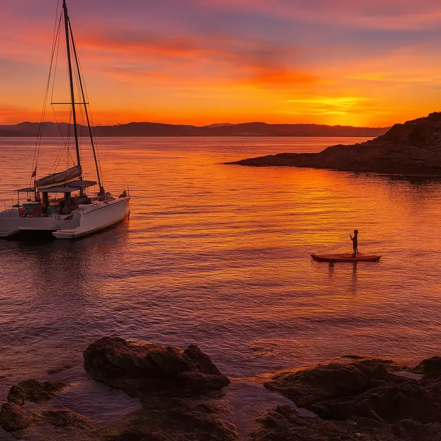 Coucher de soleil en catamaran avec Passion Med_Hyères