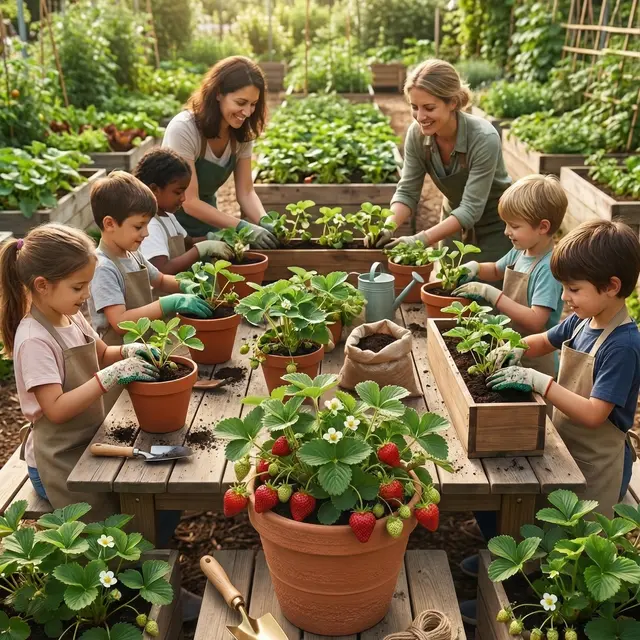 Atelier jardinière de fraisiers à Villaverde_Grimaud