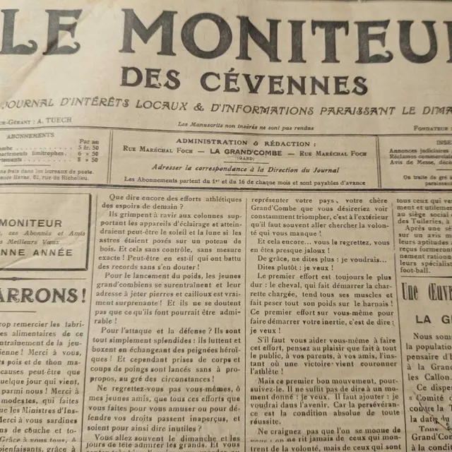 Conférence Chroniques d'un hebdomadaire grand'combien, le Moniteur des Cévennes (1897-1944) par Laurent AIGLON