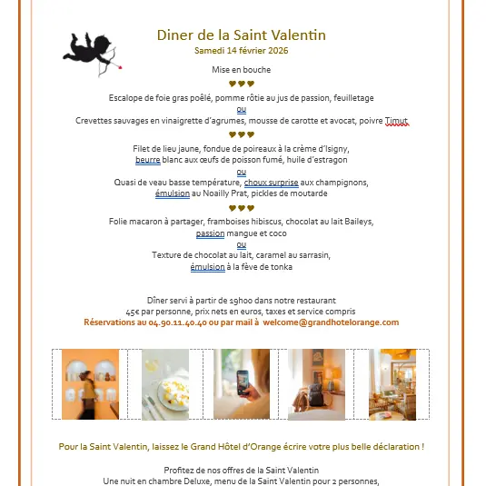 Repas de la Saint Valentin au restaurant Aurasice_Orange