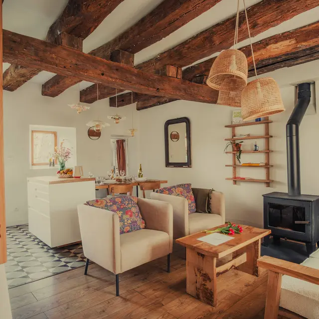 Gites les Pittoresques - La bignonette le salon au bord du feu