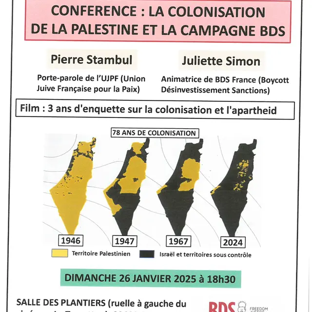 Conférence : la colonisation de la Palestine et la campagne BDS_Salernes