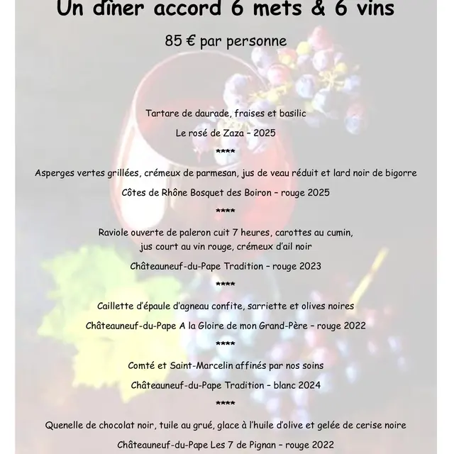 Dîner accord mets & vins au restaurant Le Parvis_Orange