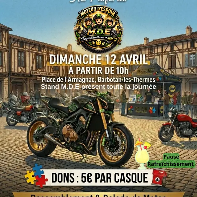 Balade Moto Solidaire de l'Association Moteurs d'Espoir à Barbotan-les-Thermes_Cazaubon