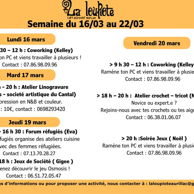 La Loupiote Coworking - Atelier crochet - Soirée Jeux_Aurillac