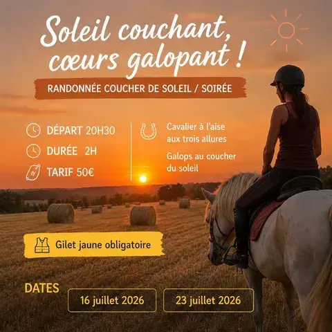 Randonnée équestre au coucher du soleil_Le Rouget-Pers
