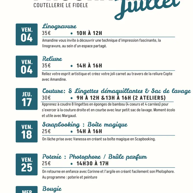 Affiche atelier JUILLET 2025-Le Fidèle