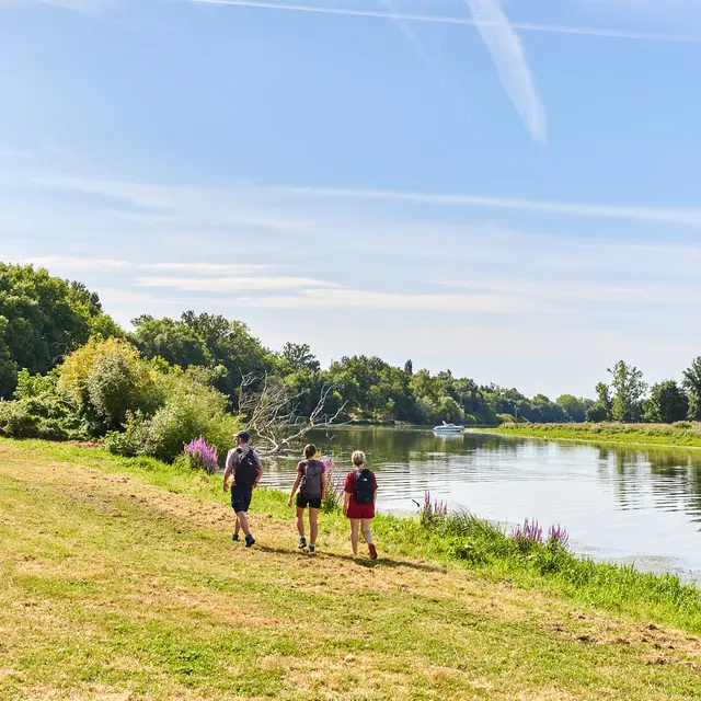Randonneurs en bord de Sarthe à Écouflant