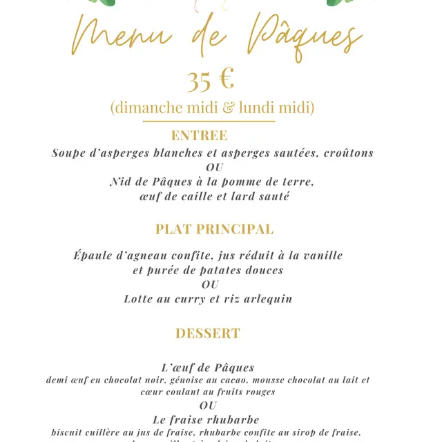 Menu de Pâques au Col de Porte_Sarcenas