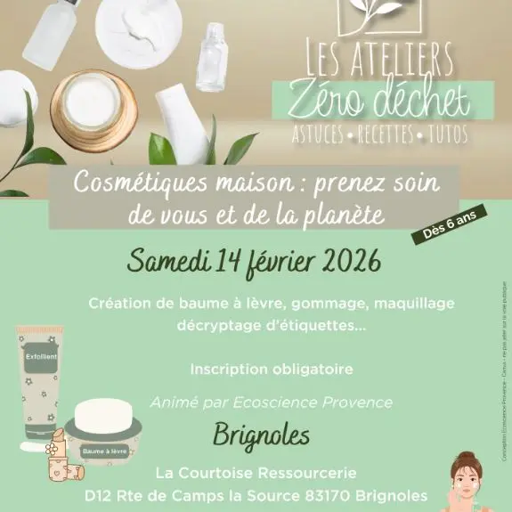 Atelier : création de baume à lèvres, gommage, maquillage (à partir de 6 ans) | Ateliers zéro déchets_Brignoles