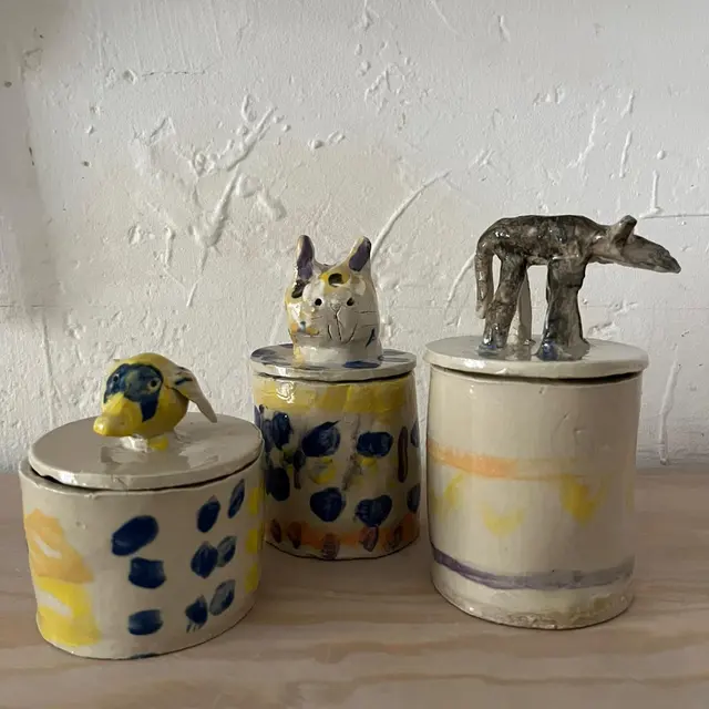 Boîtes en céramique fabriquées par des enfants en cours régulier