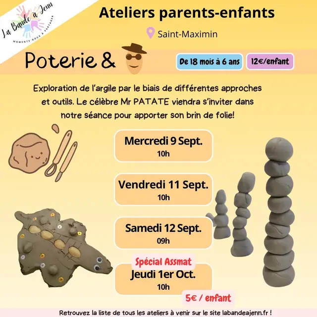 Atelier parent/enfant : Poterie & Mr Patate - ( enfants 18 mois à 6 ans)