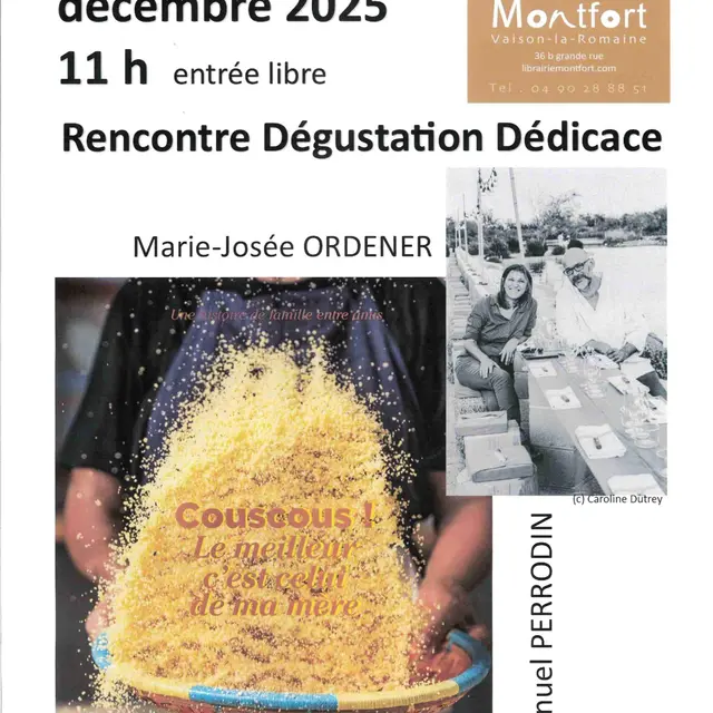 Rencontre Dégustation Dédicace avec Marie-Josée Ordener à la Librairie Montfort_Vaison-la-Romaine