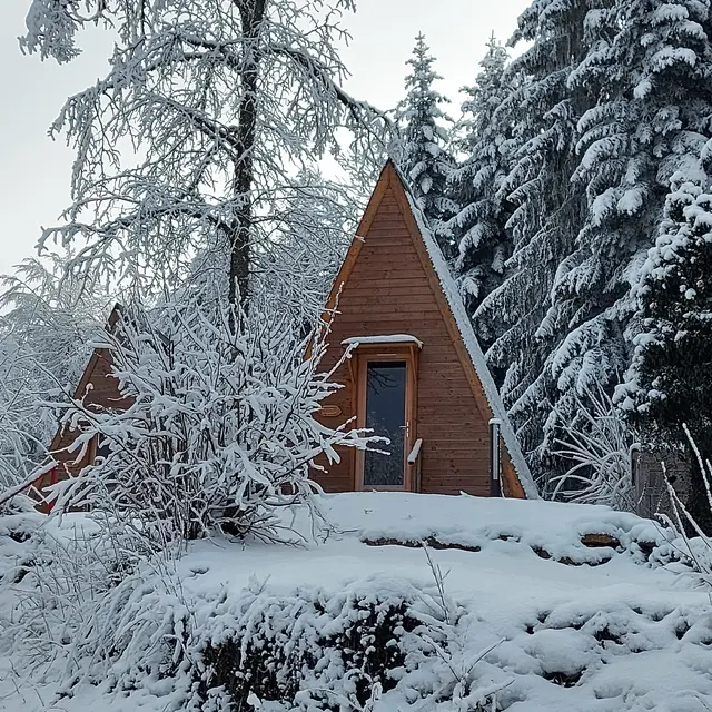 Tipi bois sous la neige