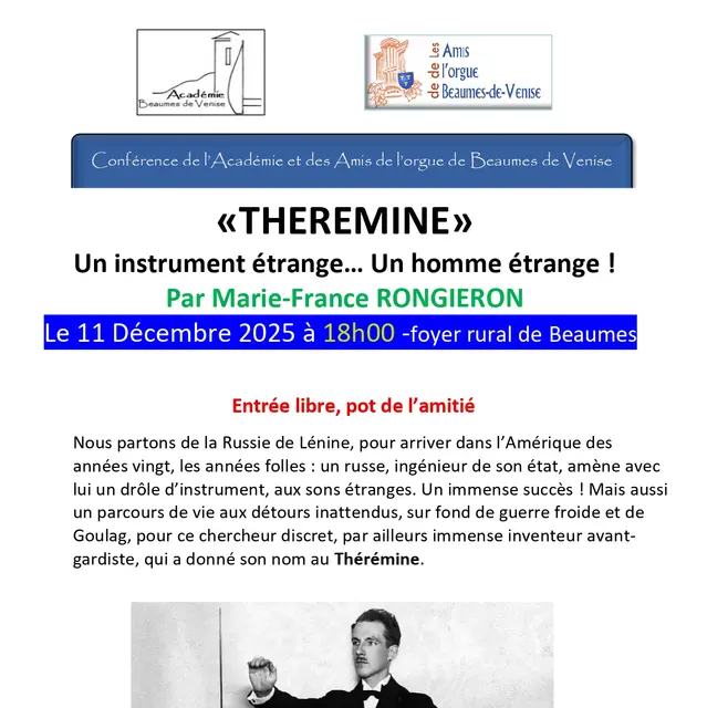 Conférence : Thérémine un instrument étrange... Un homme étrange_Beaumes-de-Venise