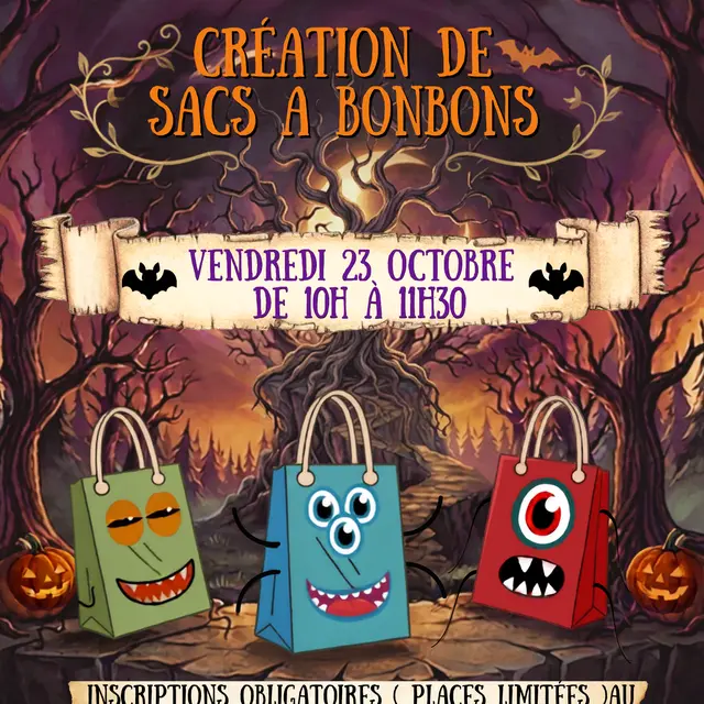 Atelier création de sacs à bonbons à la Médiathèque de Valdeblore._Valdeblore