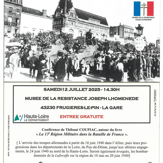 Conférence : la 13e région militaire dans la Bataille de France_Frugières-le-Pin