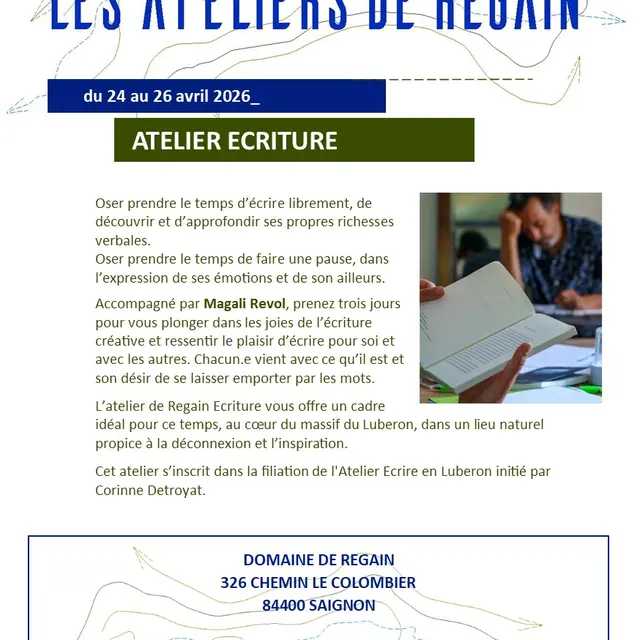 Atelier d'écriture Regain avril 2026