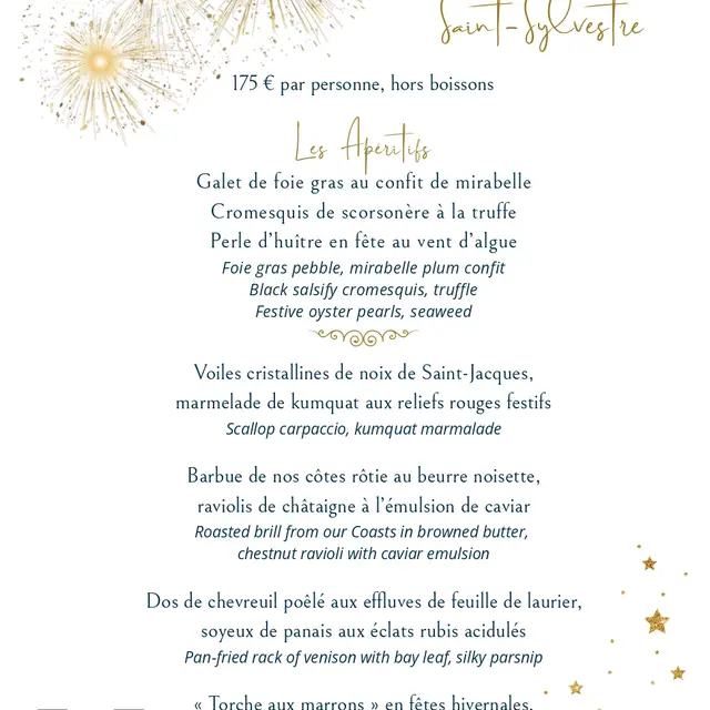 Menu Réveillon de la Saint-Sylvestre 2025 - La Table de la Réserve - Beaulieu-sur-Mer_Beaulieu-sur-Mer