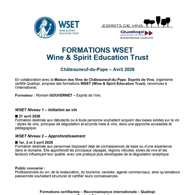 Formations du WSET 1 et 2 à Chateauneuf du Pape_Châteauneuf-du-Pape