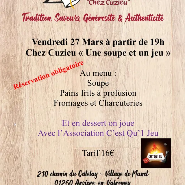 Annonce repas CHEZ CUZIEU Mars