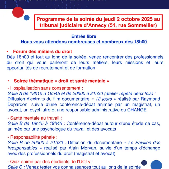 La Nuit du Droit 2025 : soirée thématique « droit et santé mentale » et forum des métiers du droit_Annecy