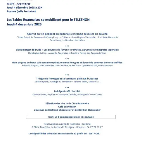 Menu Tables Roannaises au profit du Téléthon_Roanne