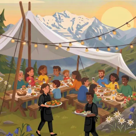 Diner face au mont blanc