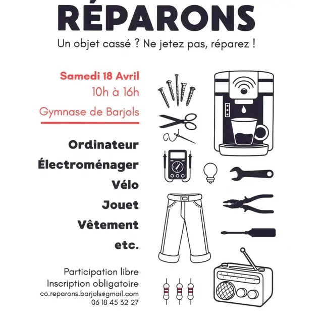 Atelier co réparation : Un objet cassé, ne jetez pas, réparez!_Barjols