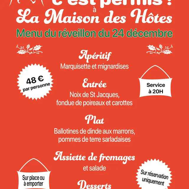 Menu du Réveillon du 24 décembre de La Maison des Hôtes_La Motte-du-Caire