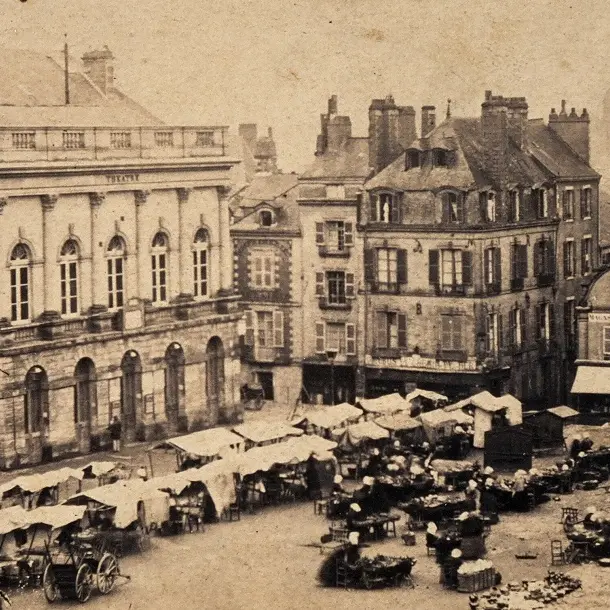 Place du Ralliement ; ancien théâtre avant incendie, avant 1865
