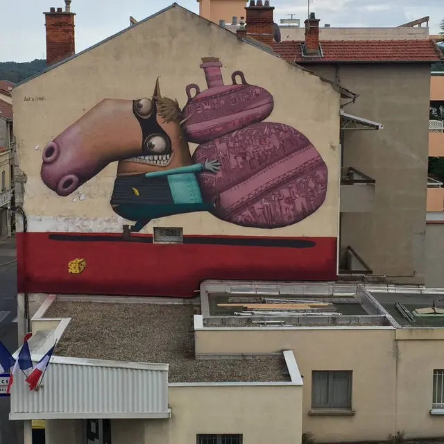 Voleur et Jarre, mur peint Roche-La-Molière