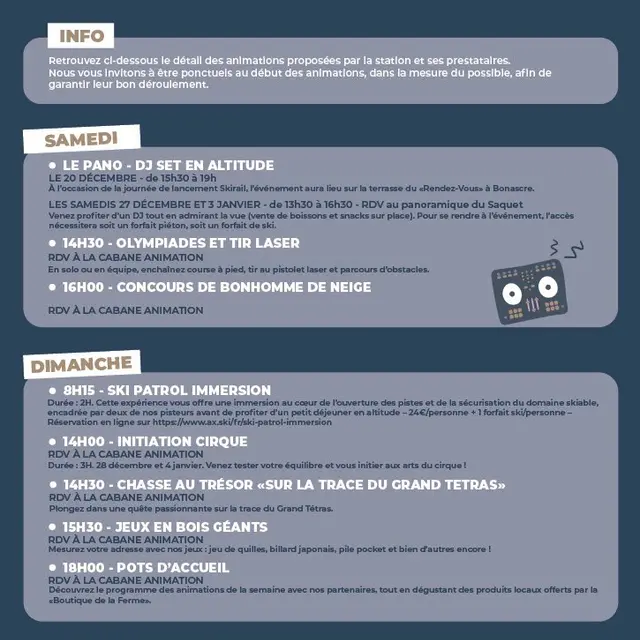 Vos animations à la station Ax 3 Domaines cet hiver_Ax-les-Thermes