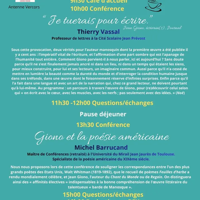 Conférence - Le temps de Giono sur les 4 montagnes -_Villard-de-Lans