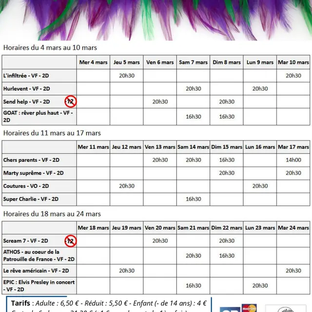 Programme du cinéma Le Montcelet du 4 au 24 mars_Entre-deux-Guiers