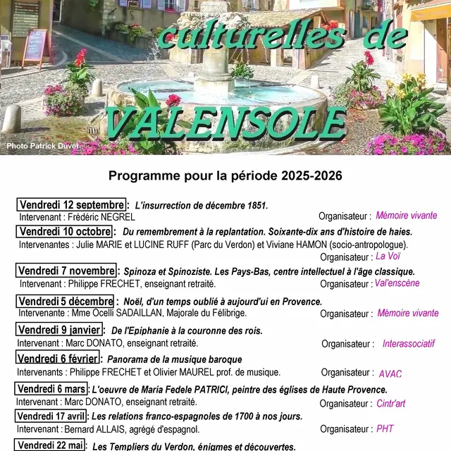 Les rencontres culturelles de Valensole : période 2025-2026_Valensole