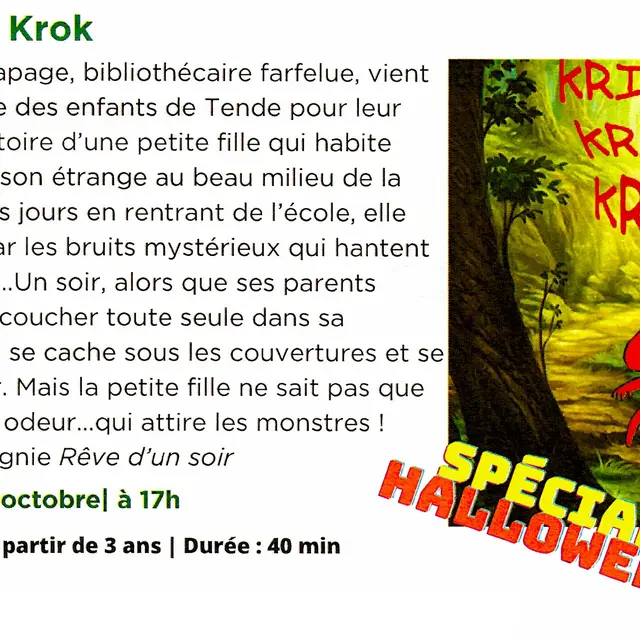 Halloween à la médiathèque : Spéctacle Krik Kark Krok_Tende