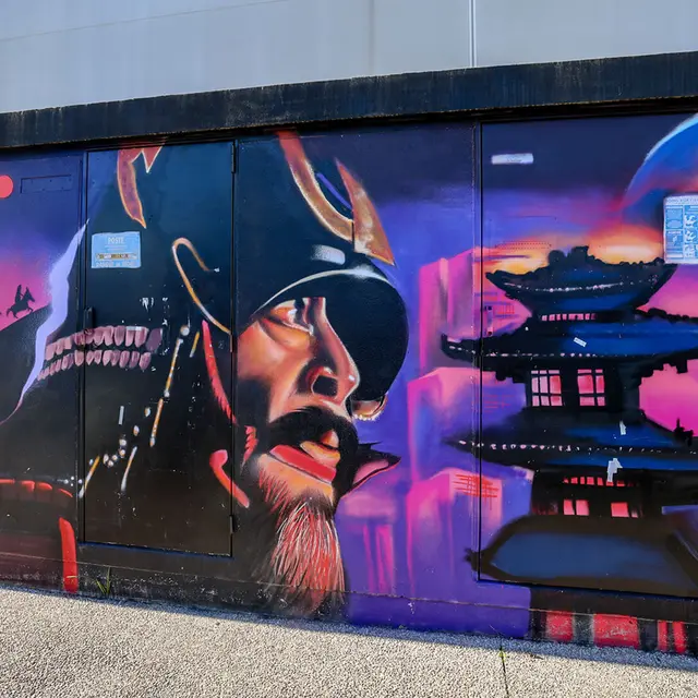 Poste électrique peint Kagemusha_Cannes - La Bocca