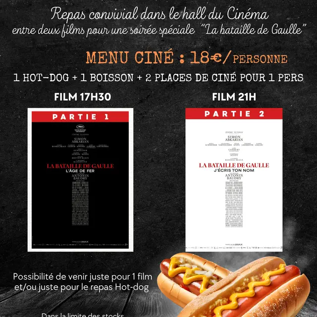 Repas-ciné : soirée spéciale La bataille De  Gaulle_Laragne-Montéglin