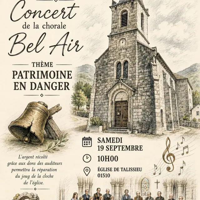 Concert de la chorale Bel'air : sauvons la cloche de l'église !_Talissieu