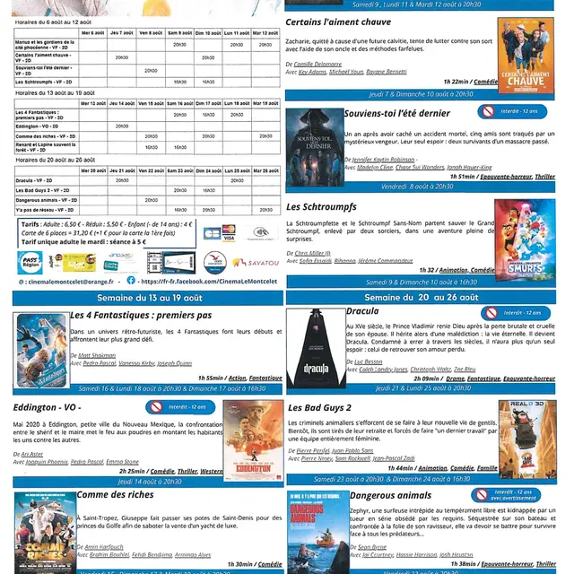 Programme du cinéma Le Montcelet du 6 au 26 août_Entre-deux-Guiers