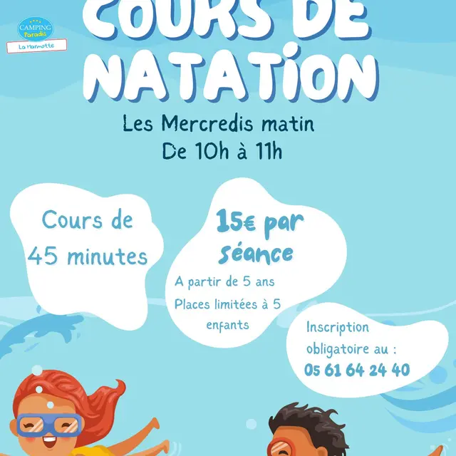 Cours de natation à la piscine au camping Paradis_Savignac-les-Ormeaux
