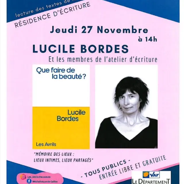 Rencontre - Dédicace avec Lucille Bordes, écrivaine_Callian