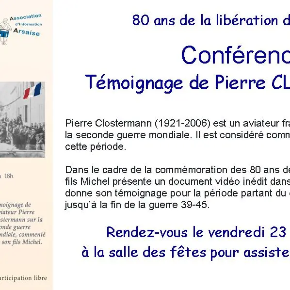 Conférence « Témoignage de l'aviateur Pierre Clostermann sur la Seconde Guerre mondiale »
