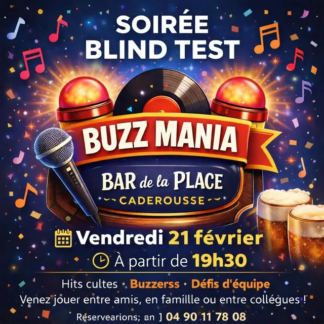 Soirée Blind Test - Buzz Mania au Bar de la Place_Caderousse